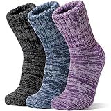 Sandsuced Merino Socken für Damen Herren Warme Wolle Thermosocken Dicke Arbeitssocken Geschenke Wollsocken Atmungsaktive Wintersocken 3 Paar (Schwarz/Lila/Dunkelblau, 42-46)