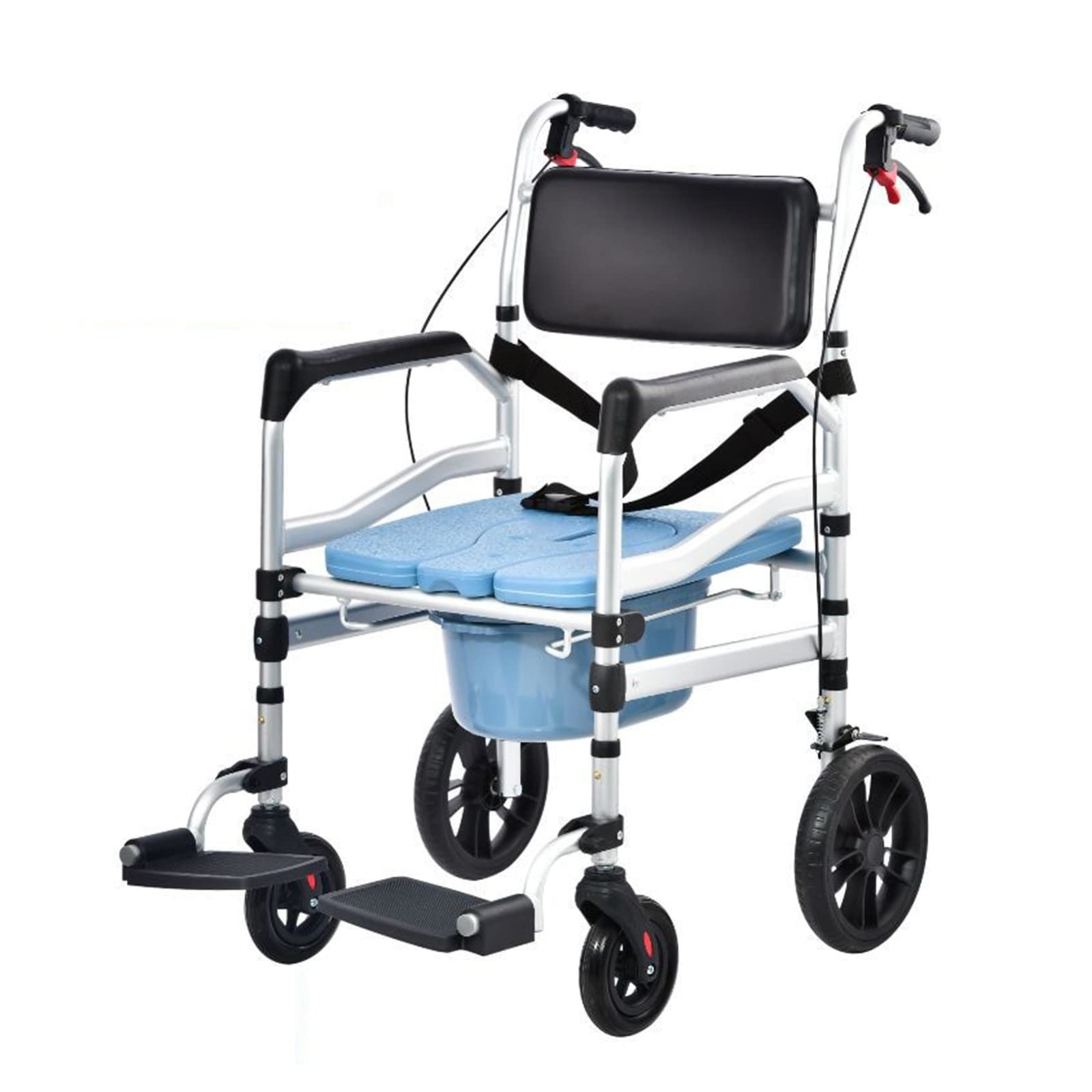SXSLTSA Hand Brake Folding Portable Commode Chair for Elderly, Wheeled Transport Shower Chair with Padded Seat - Disabled & Assisted Living Bedside Commodes, Foldable Pedal B
