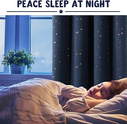 Miniatura 7 de Cortinas opacas para dormitorio con aislamiento térmico, cortinas plateadas con estrellas parpadeantes para niños, tratamiento de ventana con ojales