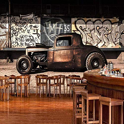Papel tapiz fotográfico retro graffiti nostálgico coche mural restaurante café fondo de...