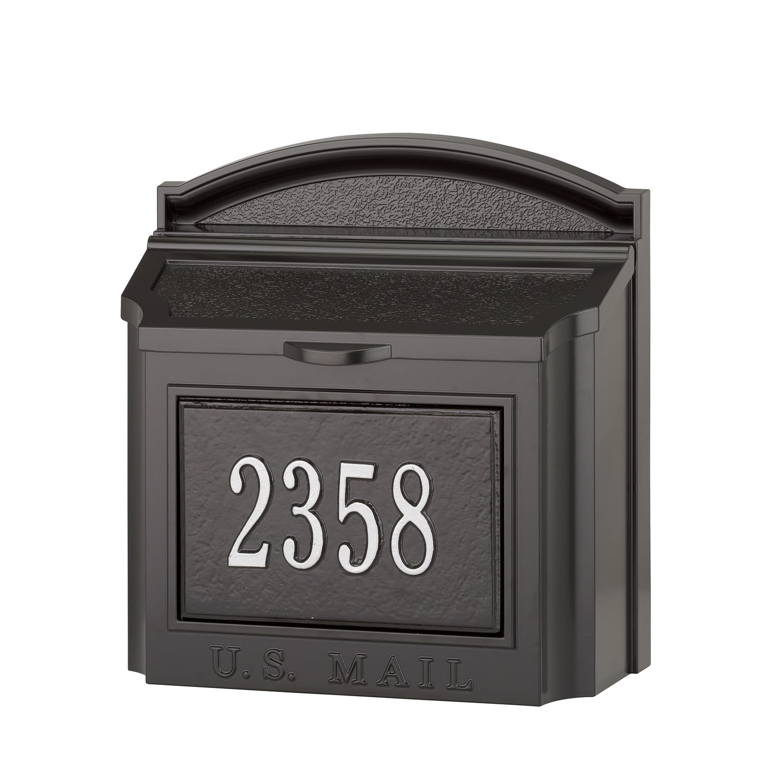 Whitehall Locking Mailbox Wall Mounted - Large Aluminum Mailbox with Silver House Numbers, Weather-Resistant Mail Box for House Front Door, Heavy Duty Mail Holder, Vintage Mailboxes for Outside -Black