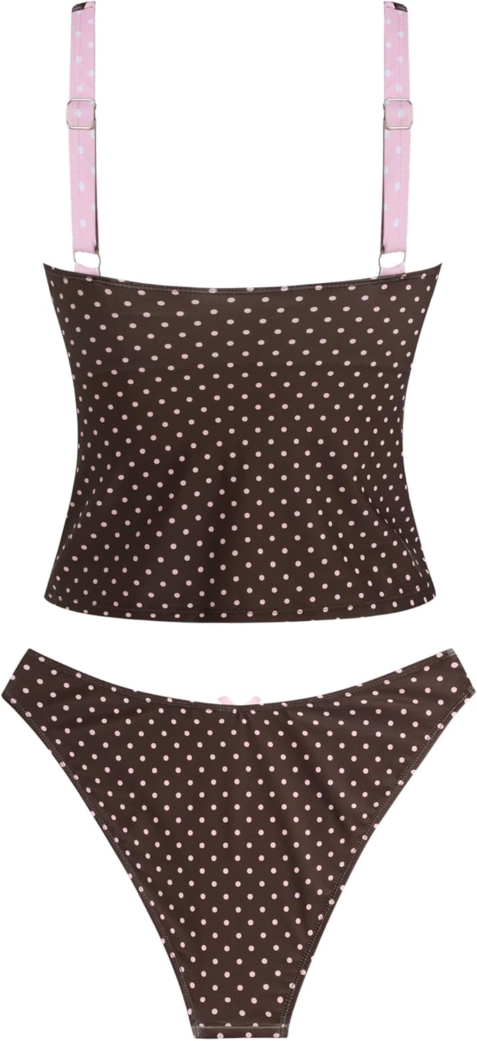 ZAFUL Women's Tankini Swimsuits V Neck Tummy Control Bow Color Block Two Piece Swimsuit Bathing Suit