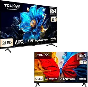 Combo Smart TV TCL 85 QLED 4K P7K WiFi 85P7K e Smart TV TCL 43 Full HD QLED S5K WiFi 43S5K