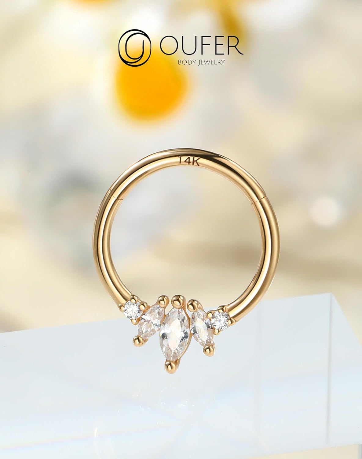 OUFER Septum Rings 16G, 14K Solid Gold Septum Ring, Clear Horse Eye Zircon Septum Jewelry, Hinged Segment Daith Piercing Jewelry, 10mm Daith Earrings For Women Men - Image 7