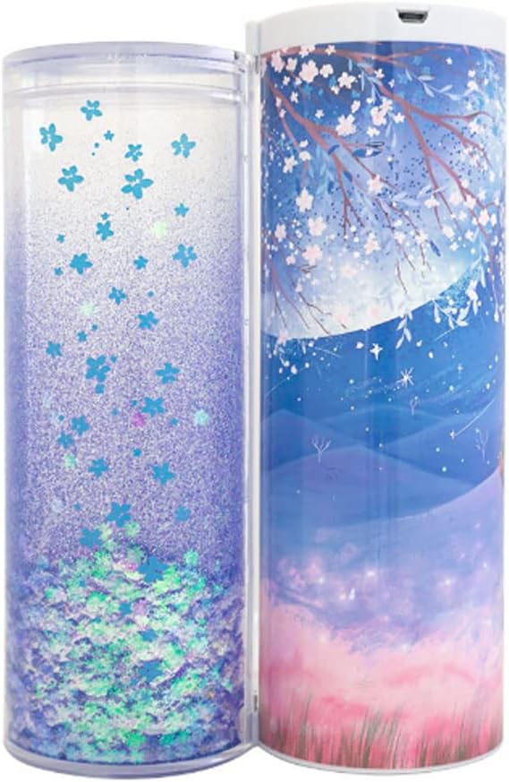 ELECDON Multi-function Pencil Case with digital password lock, Beautiful Quicksand Translucent design, Creative cylindrical school box with calculator and large storing space (Purple Sakura), Purple Sakura, Multi-function Pencil Case