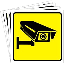 dealzEpic - Security Surveillance Camera Sign Sticker in Yellow - Self Adhesive Peel and Stick Waterproof Warning Vinyl Decal - 3.94x3.94 inches | Pack of 4 Pcs