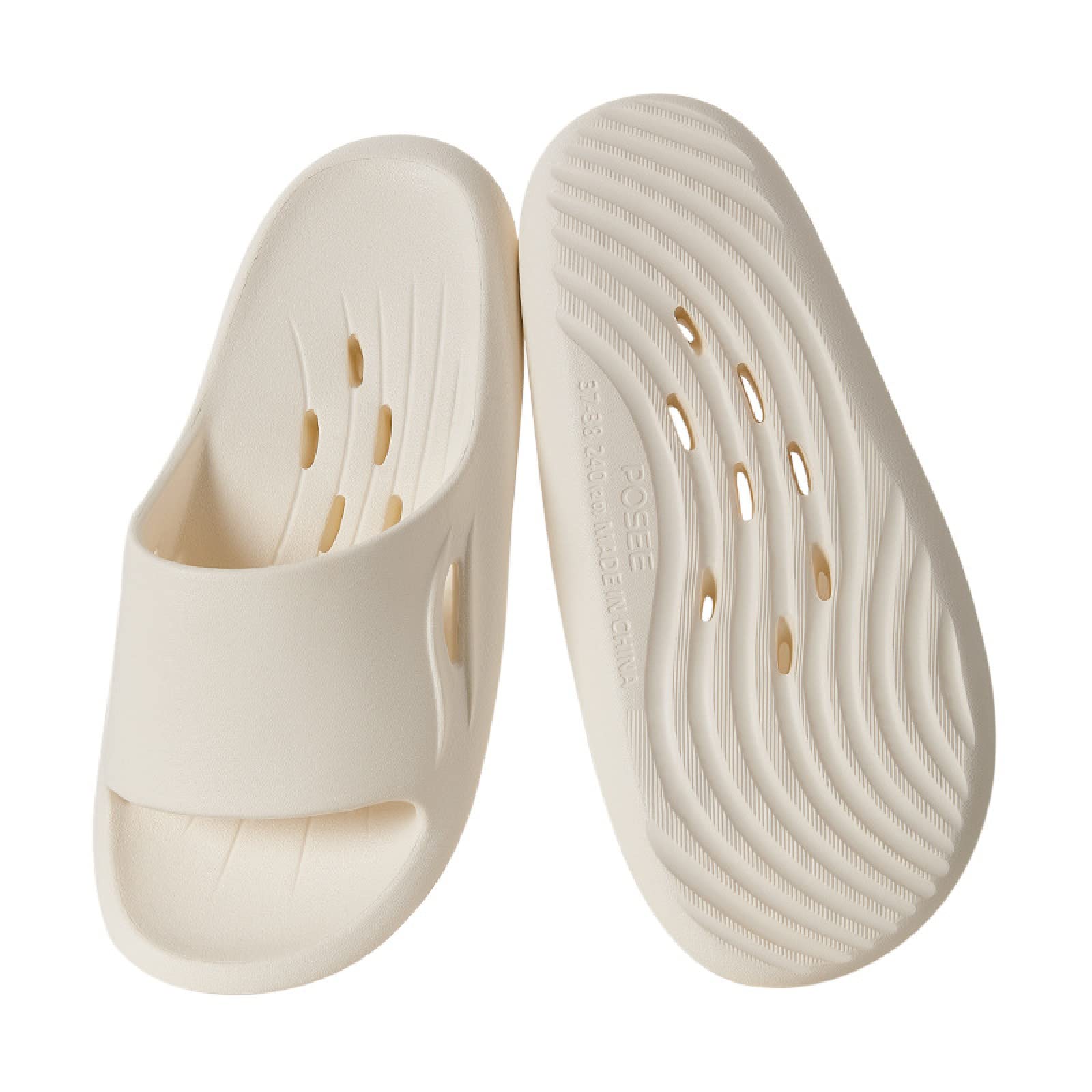 JINDAI Playa Piscina Jardín Pantuflas Suela Gruesa,Zapatillas Huecas Transpirables, Sandalias Antideslizantes Ligeras, Blanco, 39-40,Zapatillas de Estar por Casa de Mujer Verano Baño