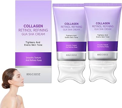 Retinol Refining Gua Sha Cream, Collagen Retinol Gua Sha Cream for Neck Firming Skin, Resist-Aging Moisturize, Tightening Smoothing For Face Neck Daily Care 2