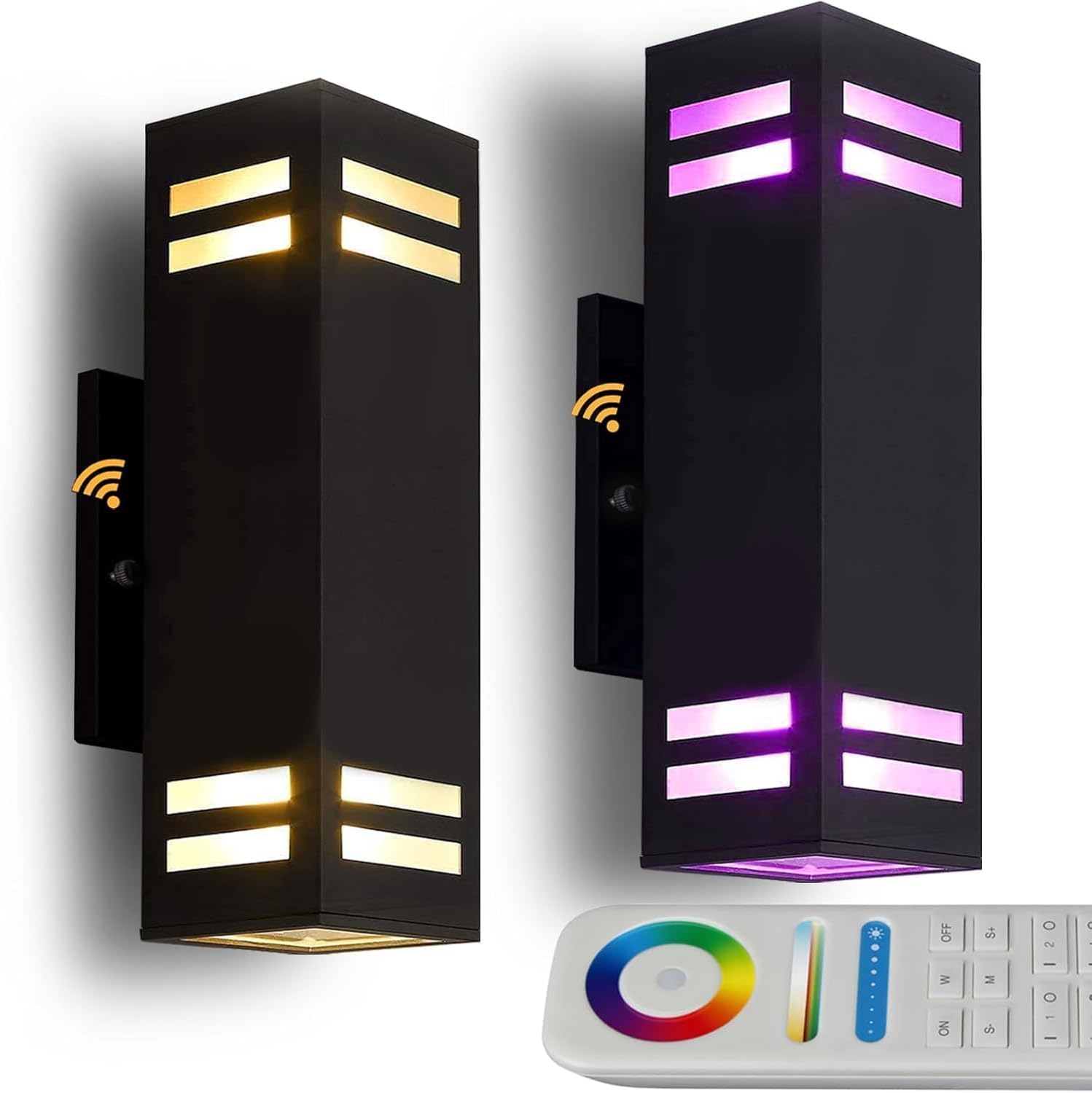 iYogaled Up and Down Lights Outdoor, RGB Color Changing Outdoor Wall Lights with Dusk to Dawn Photocell Sensor，LED Smart Exterior Wall Light Fixtures for House Front Door Porch Patio 2 Pack