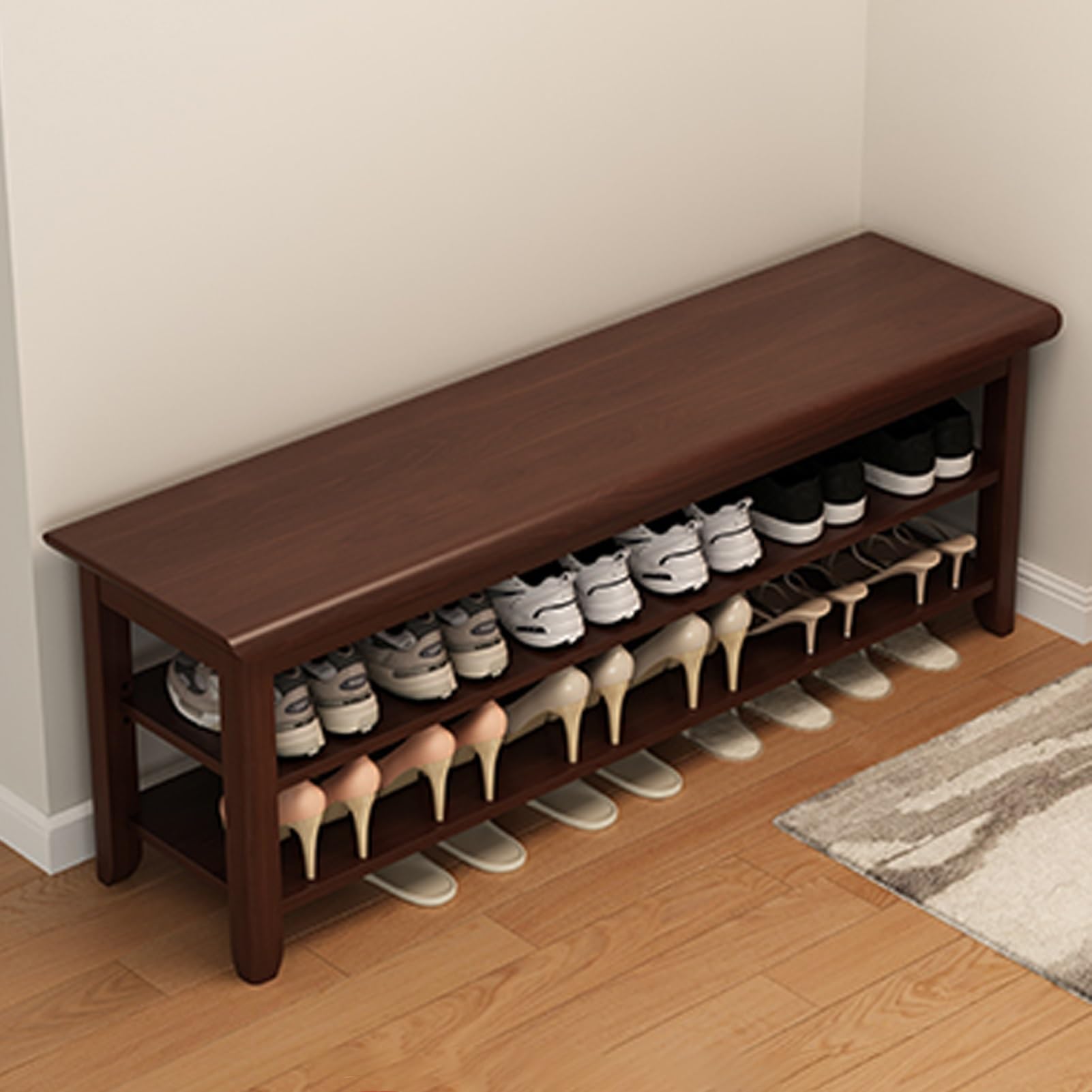 LWJSOCP 2/3 Tier Shoe Storage Bench with Adjustable Shelves Entryway Shoe Rack and nizer Stylish Seat for Hallway & Living Room SpaceSaving Solution (Color: A Size: 47.2”x12”x16”)