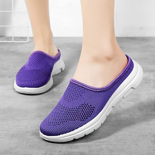 Women's Slip-On Mule Sneakers Lightweight Breathable Casual Shoes Platform Outdoor Clog Slippers (Purple-A Style,7) #TOP2