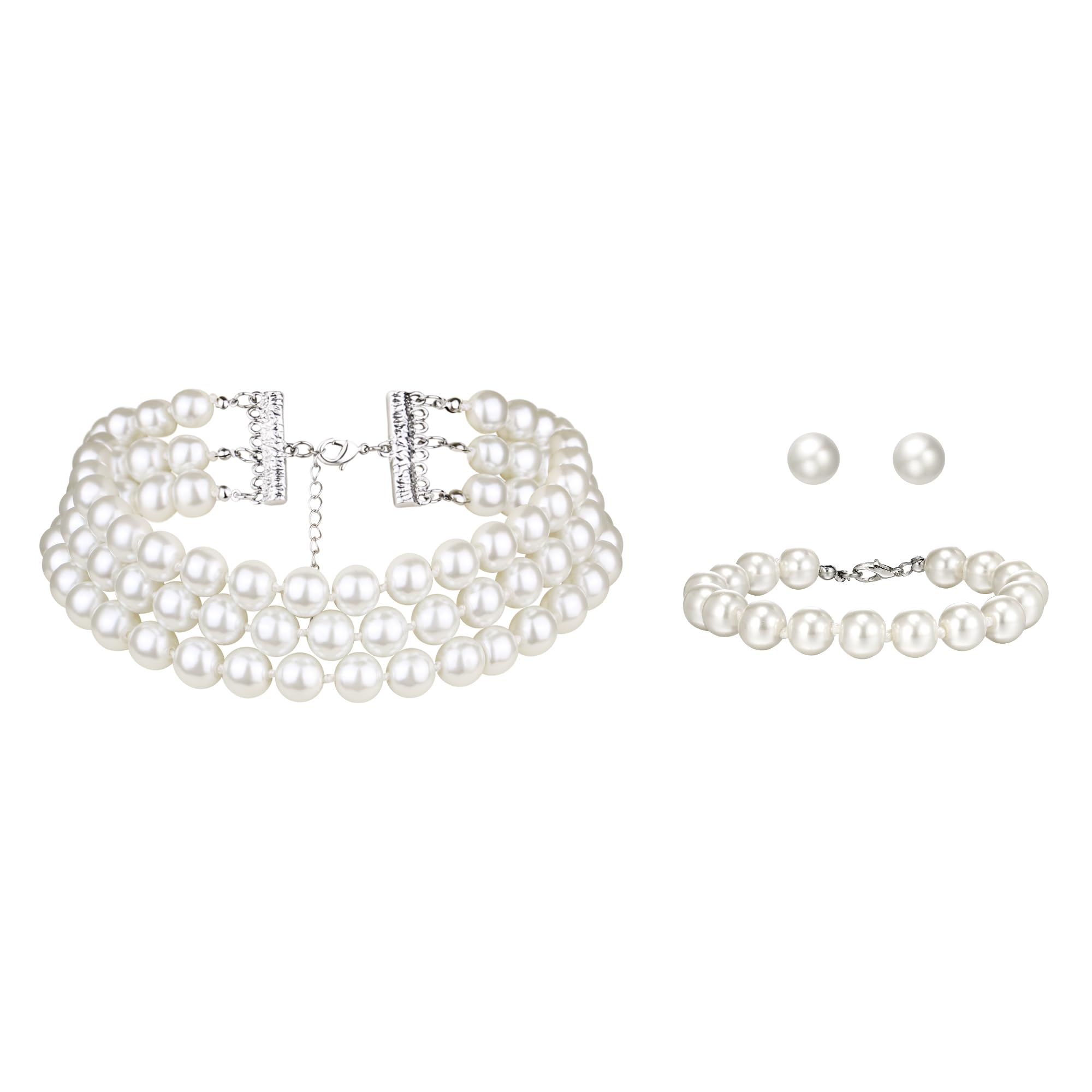 Collier ras-de-cou perles simulées à 3 rangées crème pour femme - 6