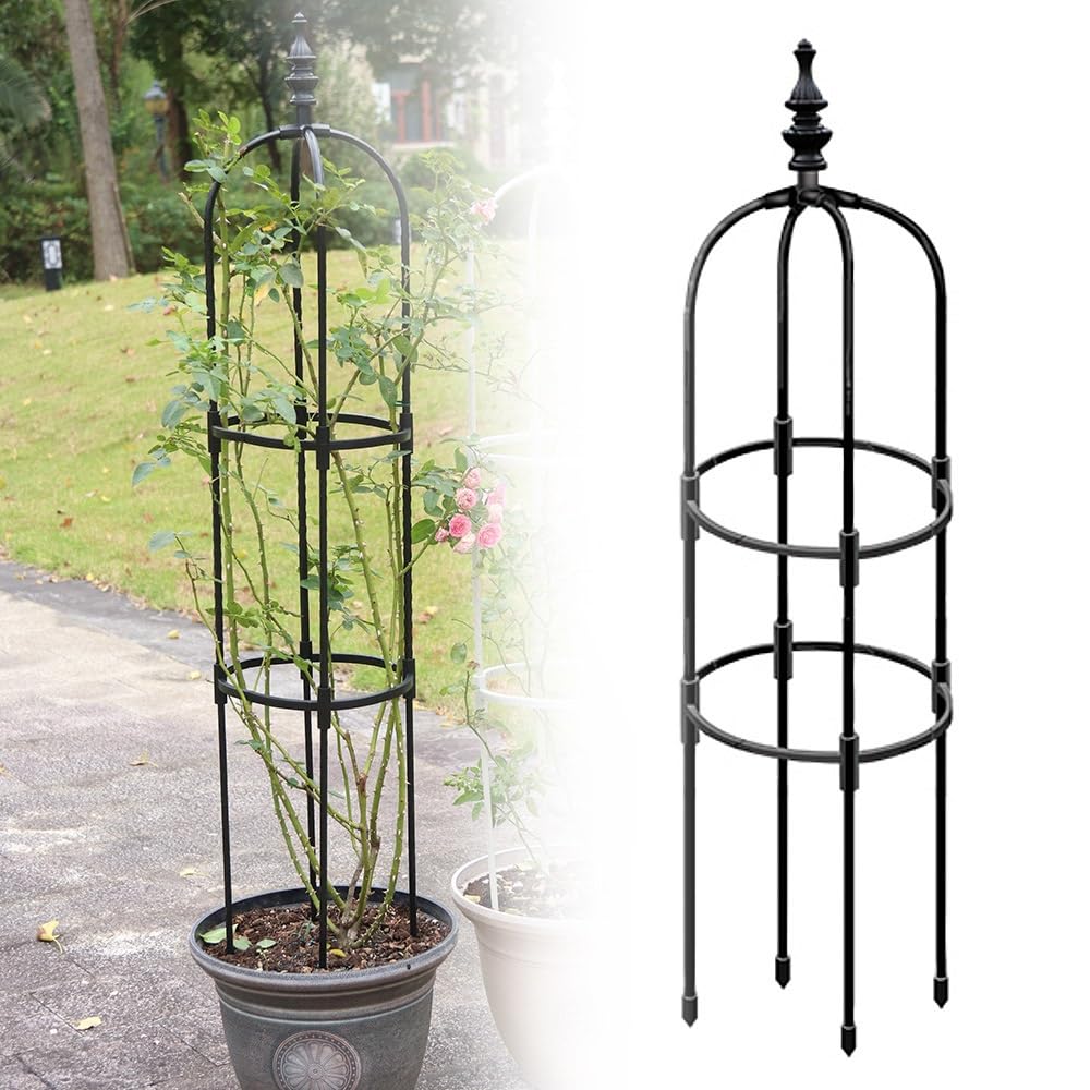 Tower Obelisk Garden Trellis, 60cm To 180cm Tall Metal Support For Indoor/Outdoor Climbing Vines And Flowers, Black/White (Color : Black, Size : 20x120cm/7.9x47in)