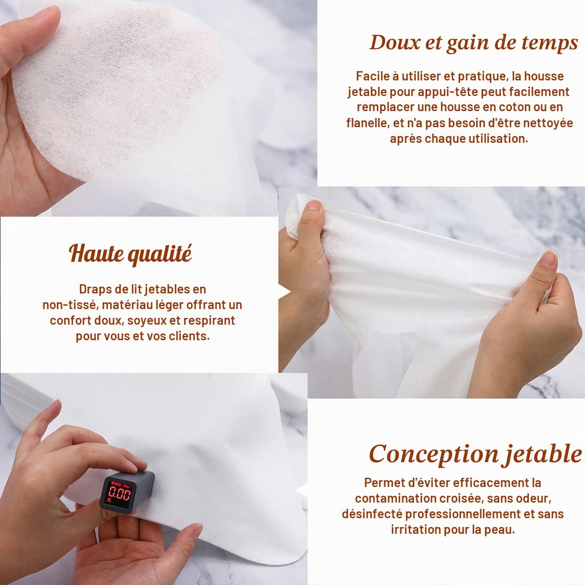 Lot de 100 Drap de Lit Jetable et Protège Tetiere Jetable, 80 x 180 cm Drap Jetable, 36 x 27cm Coussin Jetable pour I'appui-tête de la Table de Massage, Non Tissé