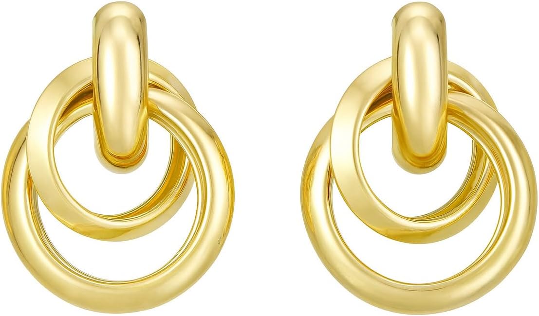 14K Gold Knot Link Clip On Earrings for Women, Chunky Statement Drop Dangle Clips Earrings Hypoallergenic for Non Pierced Ears Jewelry Gifts - Image 6
