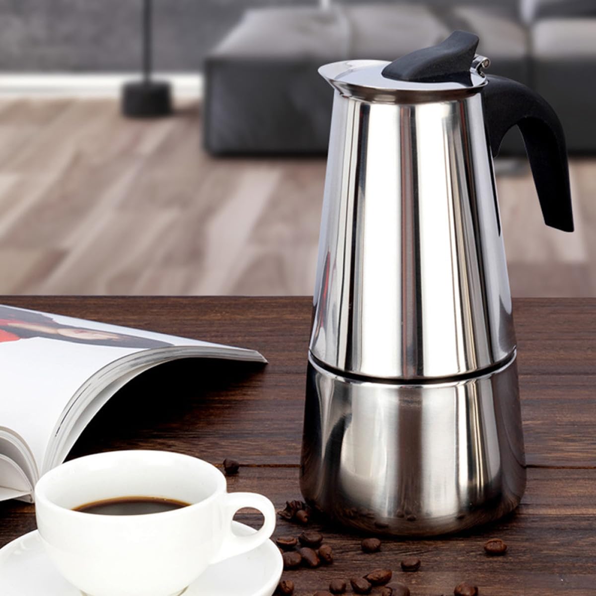 Cafetera y Portátil para 12 Tazas de Acero Inoxidable Eléctrica Diseño Moderno y Mango Frío Preparación Rápida para Uso U Oficina