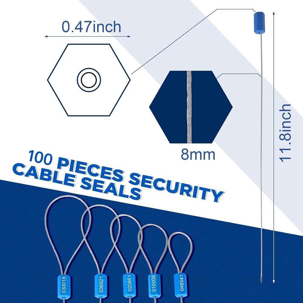100 Scellés de Sécurité en Acier de 30 cm, Numérotés, Anti-Effraction, Jetables, Autobloquants, Numérotés A