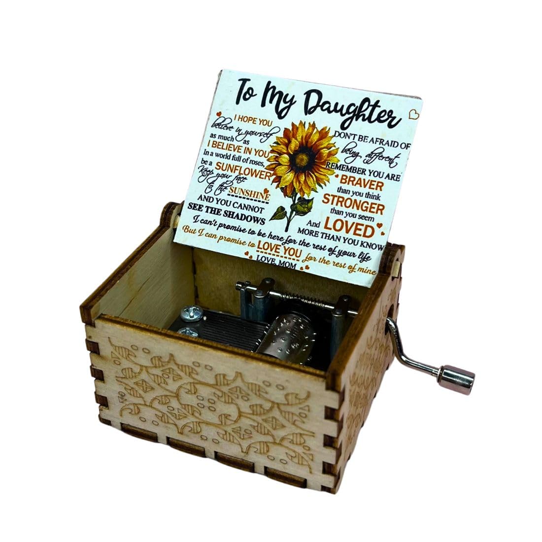 Zesta Mom to Daughter Wooden Musical Box Gift | Vintage Music Crank Mini Collectible for Girlfriend, Boyfriend, Husband, Wife | Unique Musical Gifts for Music Lovers | Classic Wooden Box