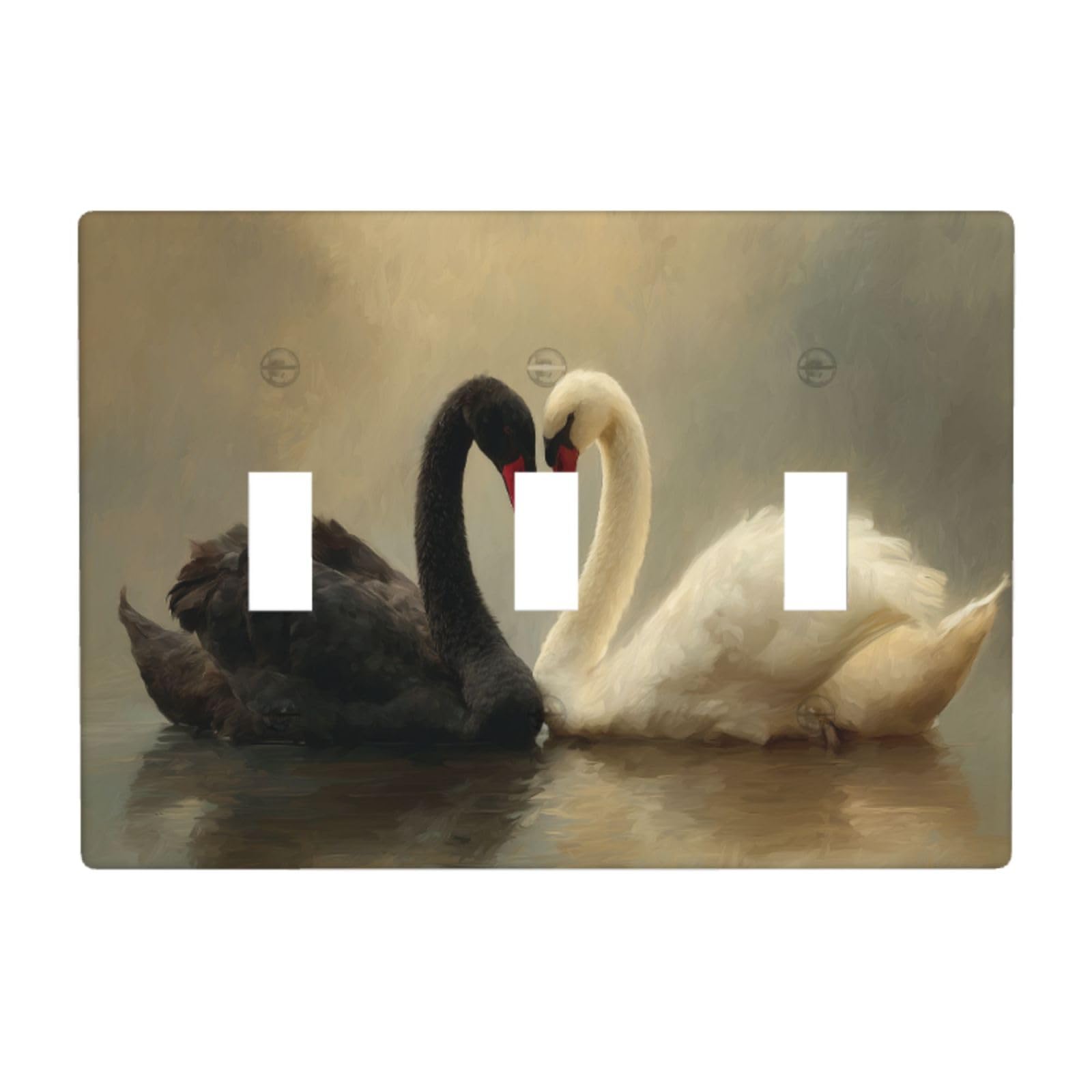 Pair of Swans Black and White On Still Water Light Switch Covers 3 Gang Triple Toggle Wall Plate Switchplate Electrical Faceplate for Bathroom Kitchen Bedroom Decor