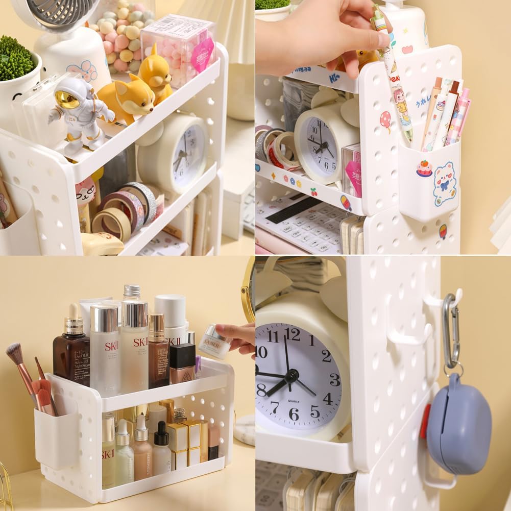 Desktop Multi-Functional Desktop Bookshelf, Multipurpose Desk Bookshelf Storage Hutch Storage Organizer for Dorm Office Home,Peg Board Accessories Rack Organizer