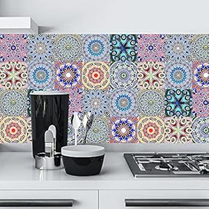 Vinilos Pared Cocina Estilo Étnico Colorido Vinilo Adhesivo Cenefas Adhesivas Baño Cocina Azulejos Decorativos Adhesivos…