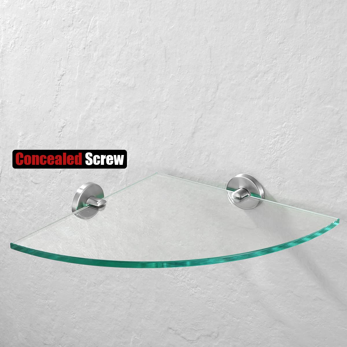 JQK Corner Glass Shelf, Brushed Steel Bathroom 304 Stainless Steel Shower Triangle Floating Wall Shelf, 10 x 10 Tempered Glass, 2 Pack, TGS190L10-BN-P2