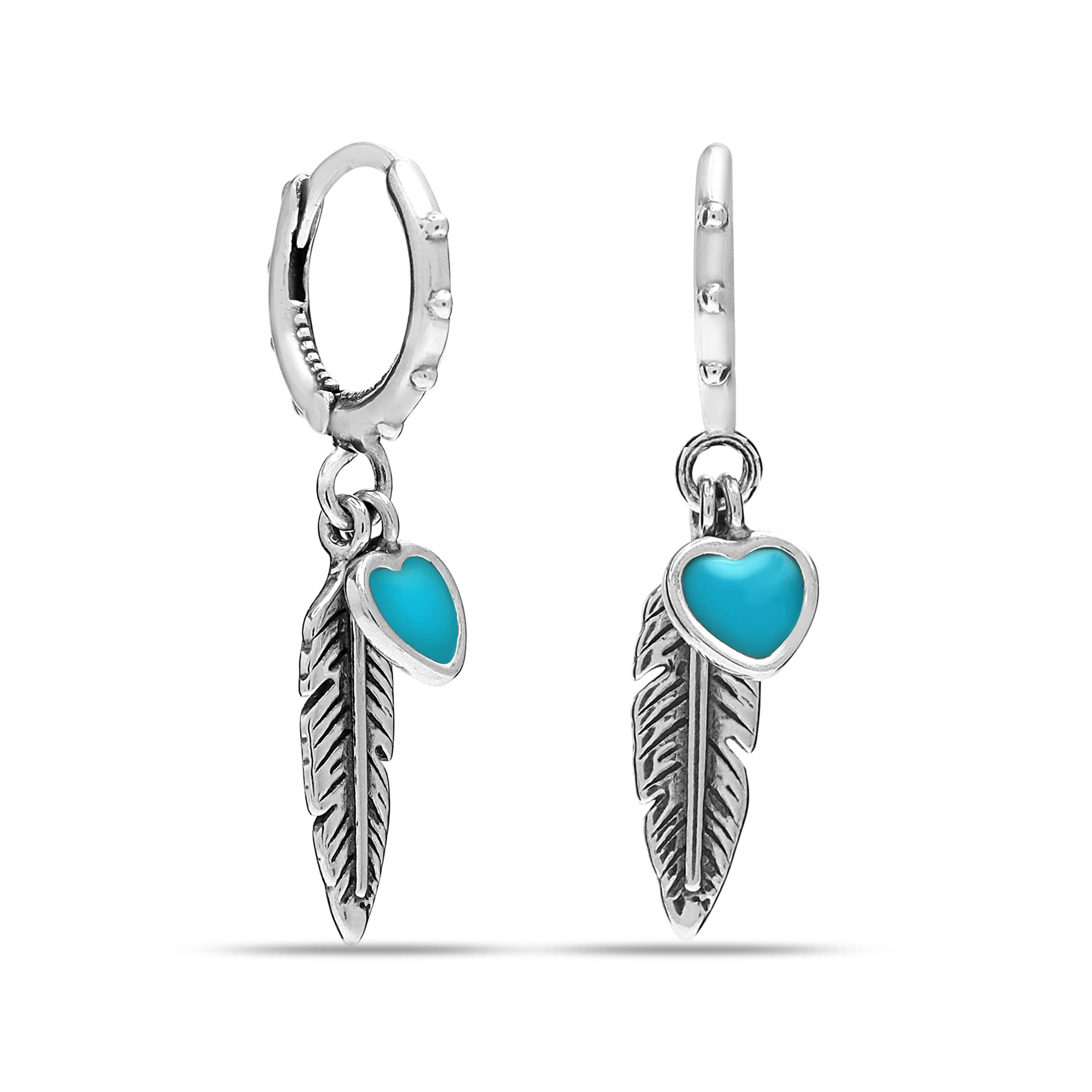 LeCalla 925 Sterling Silver BIS Hallmarked Antique Hanging Feather Drop Dangle Heart Turqoise Enamel Hoop Earrings for Women and Girls (B0CW9CZ88J) Amazon Price History, Amazon Price Tracker