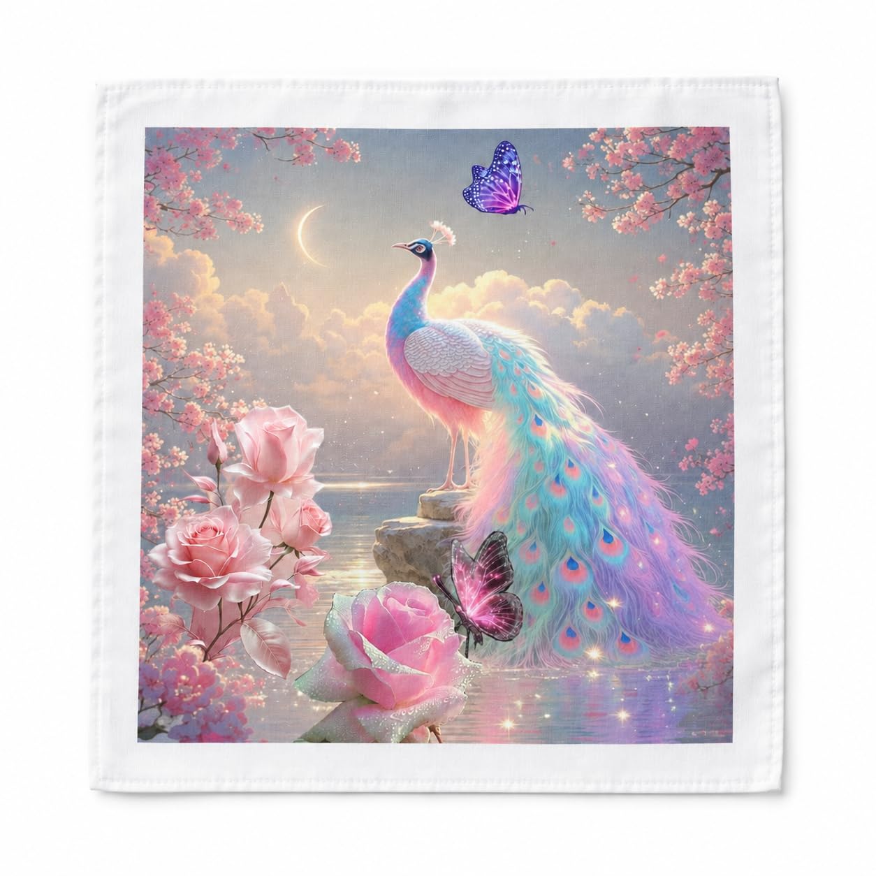 Pastel Peacock Pink Roses Butterfly Print Handkerchief-image-13