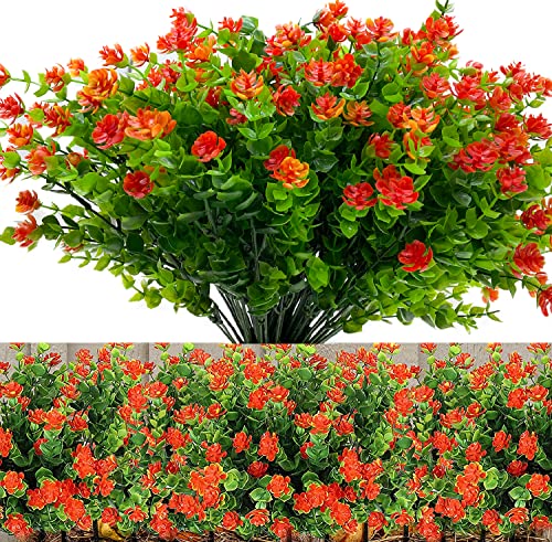 Razatik Künstliche Blumen 12 Bündel, Sträucher Blumen Pflanzen Plastik Blumenstrauß Kunstblumen Kornblumen für Innen Außenbereich Hausgarten Fenster Hochzeit Party Dekoration (Orange)