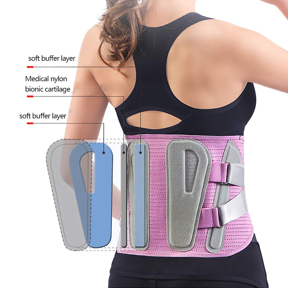 Faja Lumbar Fitness - Tractor de Hernia de Disco Lumbar Lumbar - para el Alivio del Dolor Lumbar - Soporte médico de cartílago biónico de Nylon,Rosado,M