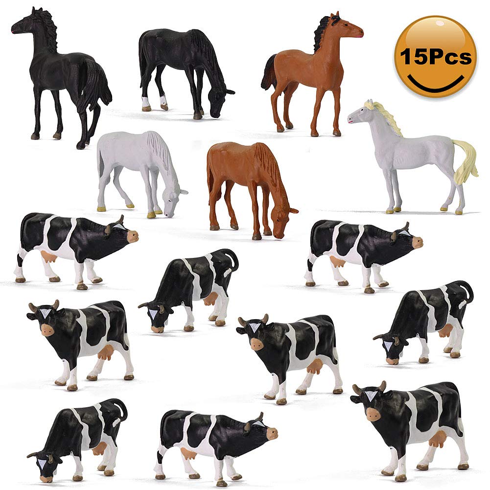 Evemodel AN4303 Lot de 15 petits trains en PVC Motif chevaux et vaches 1/43