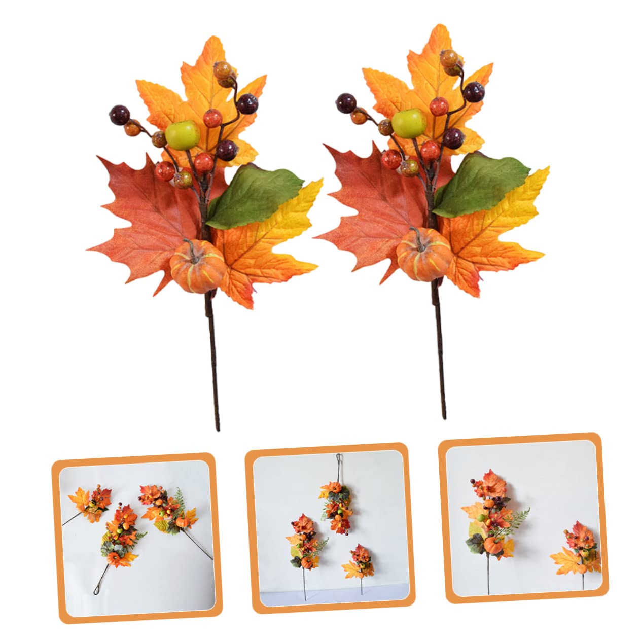Gadpiparty Zweige Herbst 10 STK Faux-ahorn-kürbis Ahornblatt Fallen Künstlicher Kürbiszweig Ahornblatt-Bouquet Künstlicher Ahornblattzweig Thanksgiving-kürbiszweig Requisiten Seidenblume Herbst