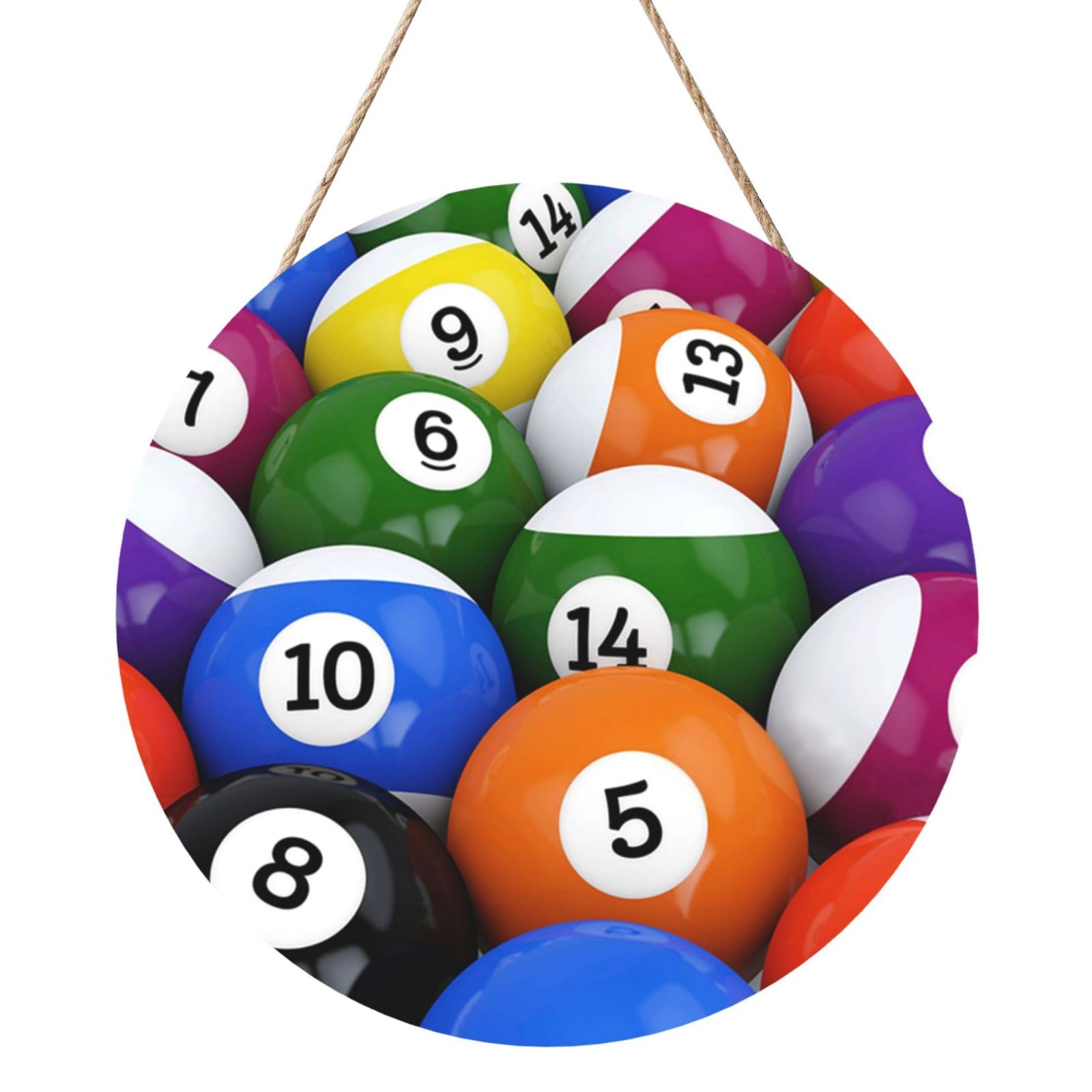 InOmak Billiards Balls, Round Wood Panel Painting 12 in, Wall Hanging Painting For Home