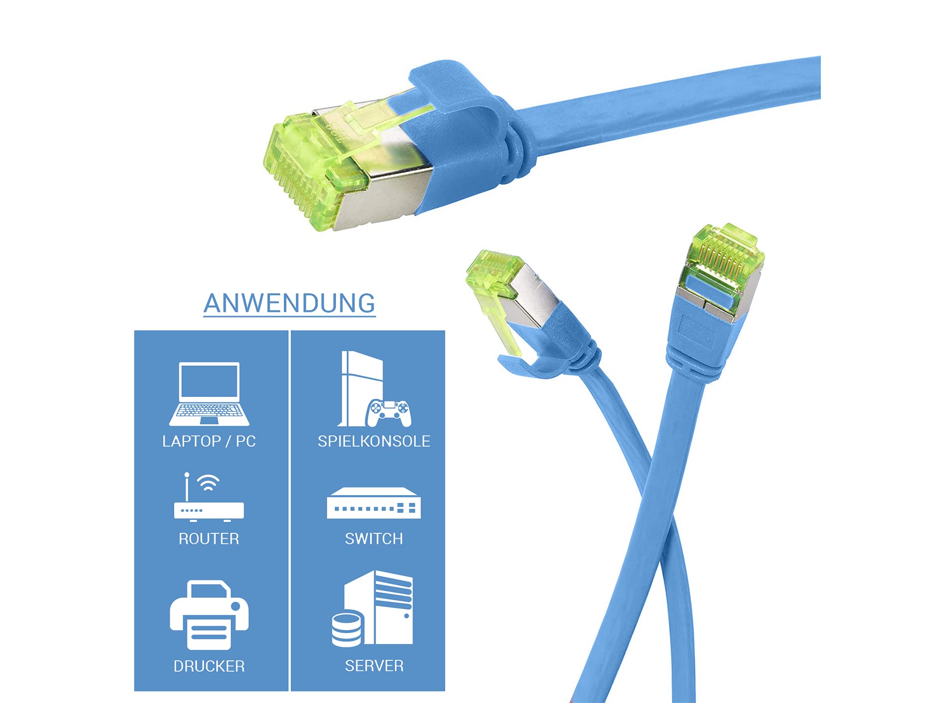 10er Pack CAT.7 hochwertiges Premium Netzwerkkabel flach mit RJ45 Anschluss | LAN Kabel | 5m | blau |Abschirmung durch U/FTP | kompatibel mit Router, Modem, Switch
