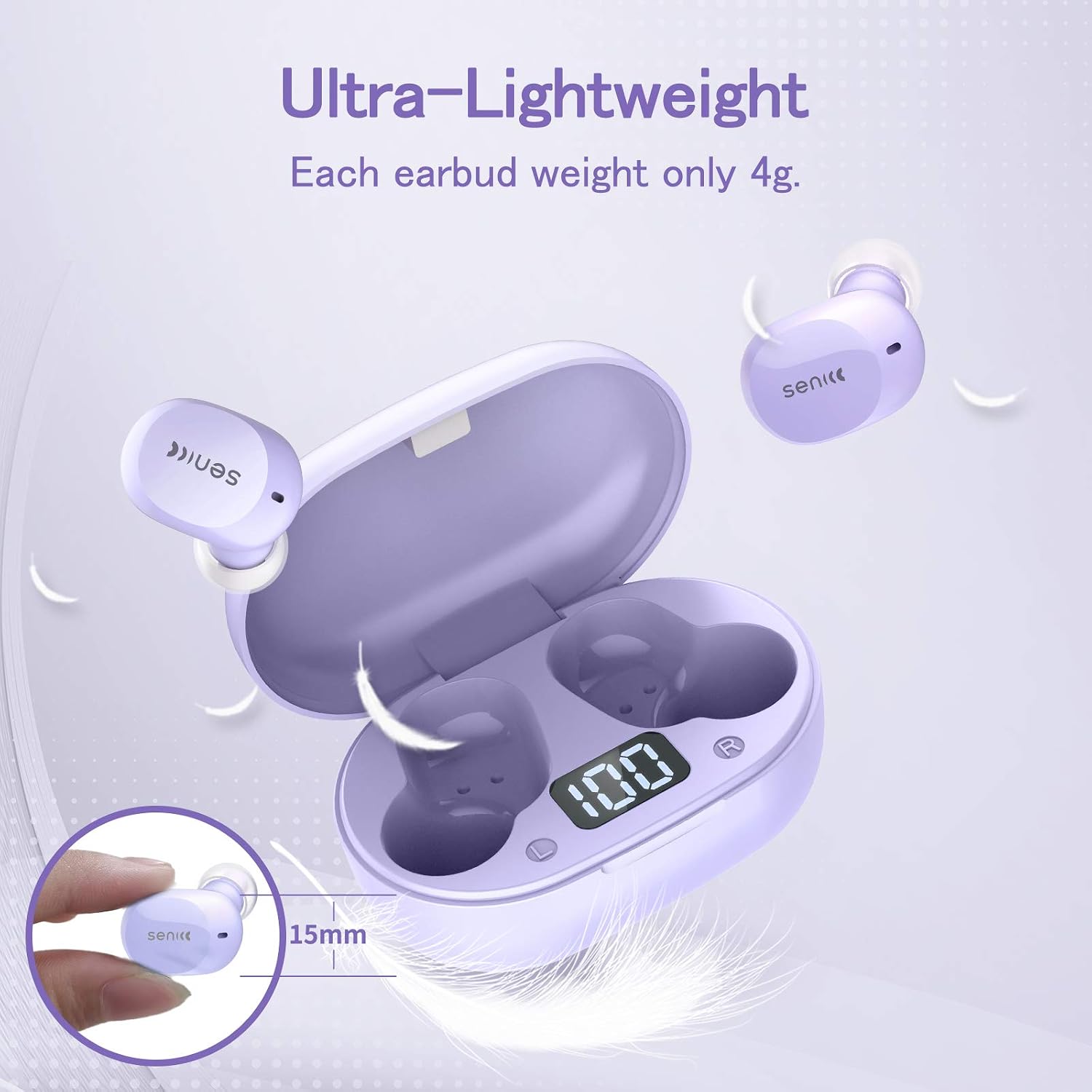 True Wireless Earbuds Bluetooth 5.0 Headphones, SOMIC TWS Earphone in Ear Stereo Headset with CVC 8.0 Noise Reduction Mic, 24Hrs Play with Charging Case, Touch Control IPX4 Waterproof for Sport Purple