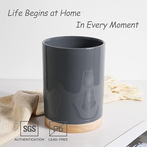 Miniatura 8 de Sweejar Soporte para utensilios de cocina con parte inferior de madera, vajilla de cerámica de 6.7 pulgadas para sostener espátulas para encimera de