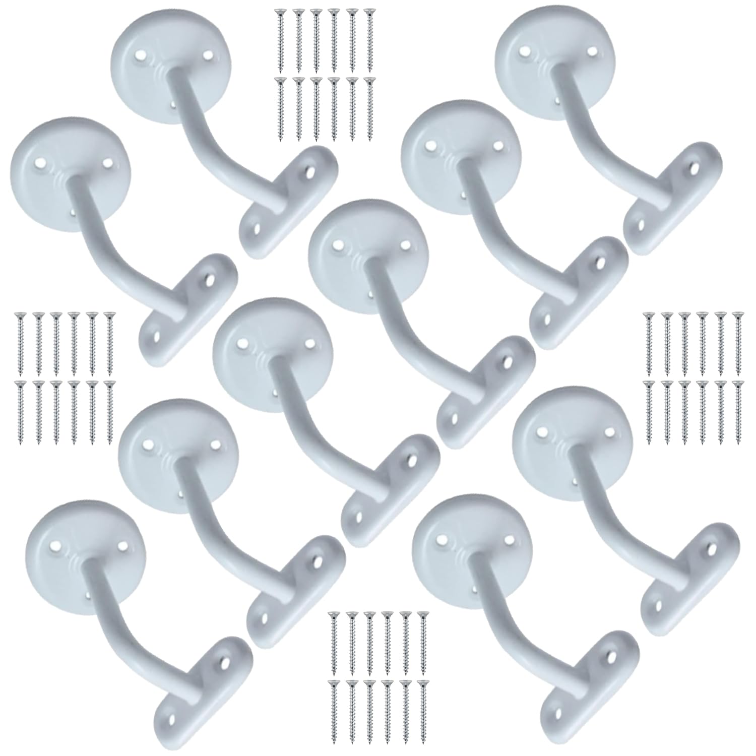 White Handrail Brackets Stair Handrail Bracket Bannister Support Handrails 63mm with Fixing Screws Rail Brackets for Stairs Handrail Holder with Rosette for Indoor and Outdoor Stairs Pack of 10.