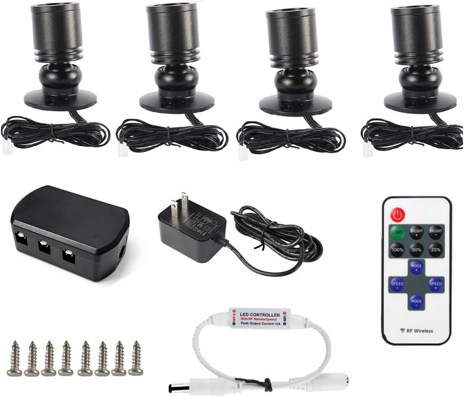 DEDC 4pcs LED Mini Spot Light, 3000K Under Cabinet Lights, Jewelry Model Showcase Display Spotlights for Wine Cabinet/Cupboard/Living Room (Warm White-Remote Control-U.S. Plugs-Base Unslotted)