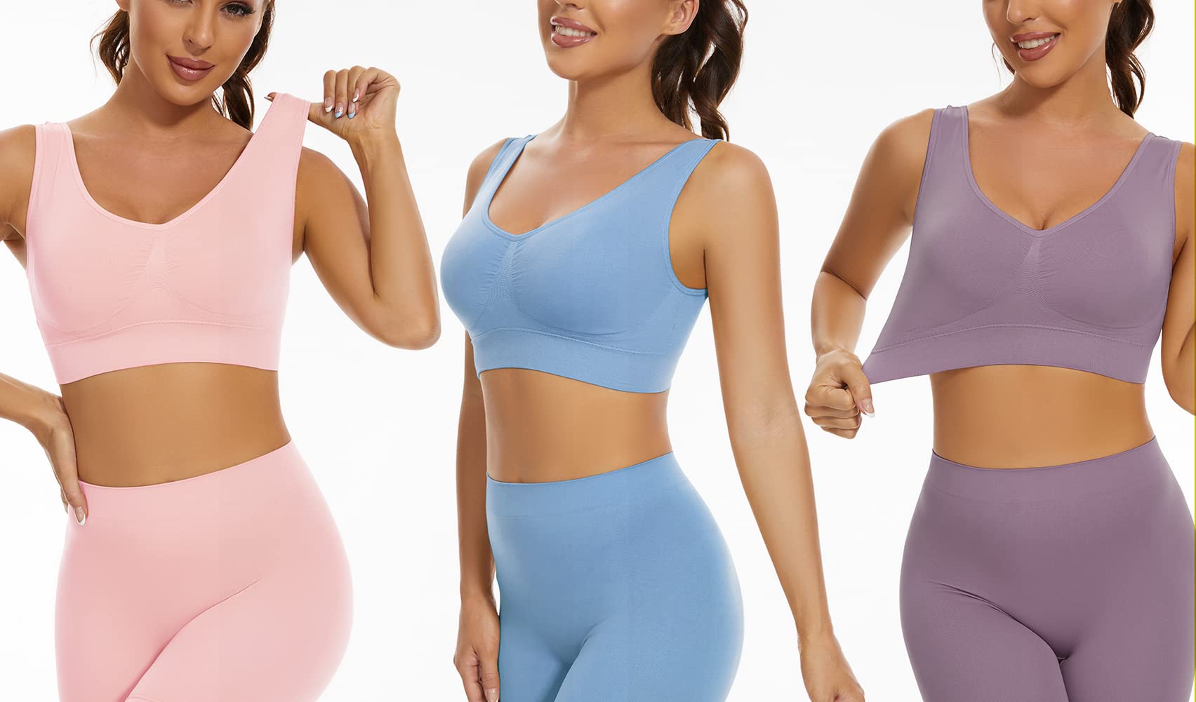 Lemef Reggiseno Sport Privo di Cuciture a Fili Liberi Reggiseno Yoga con Imbottiture Estraibili per Donne Set di 3