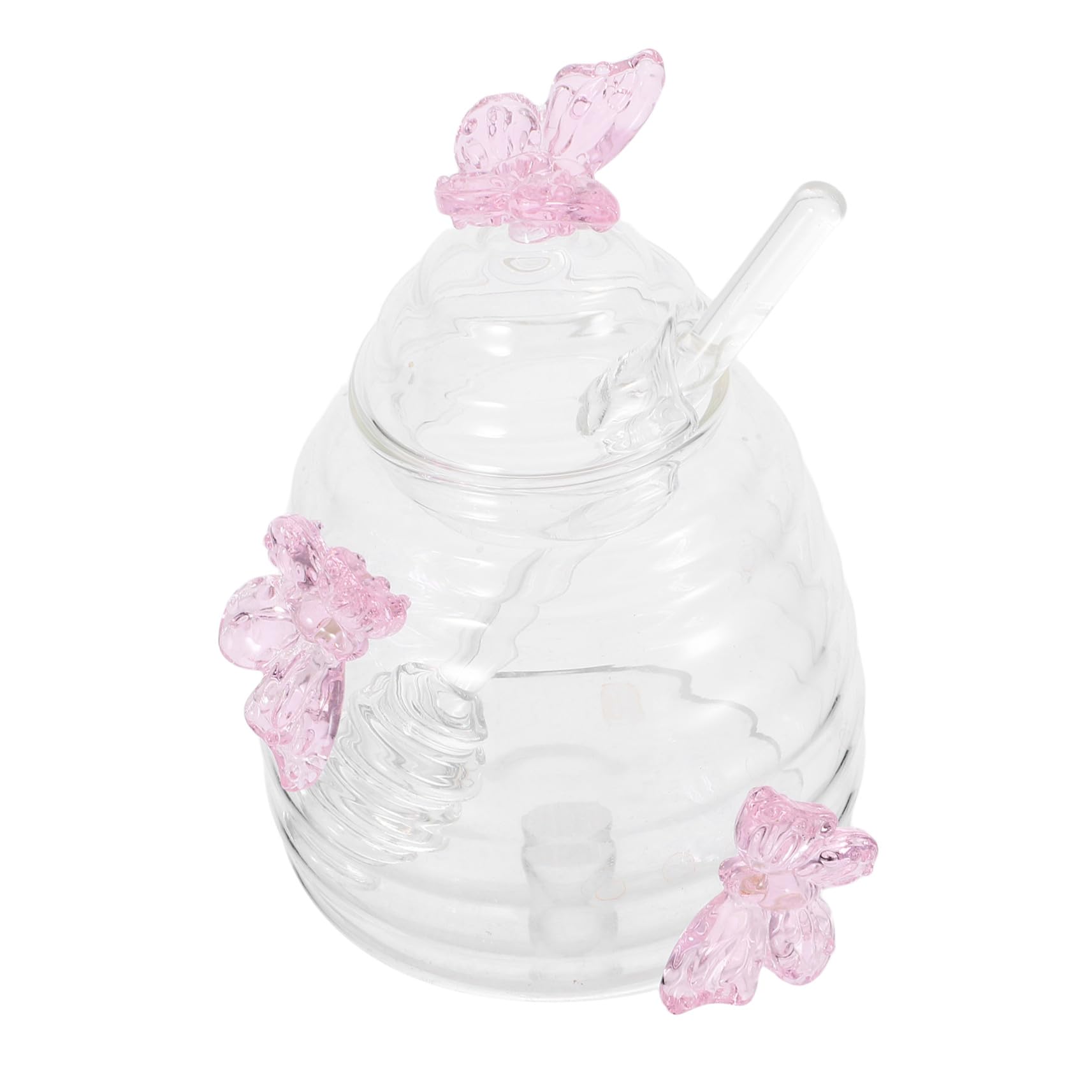 TOYANDONA Honigglas aus Glas mit Schmetterlingsmotiv 500ml Transparenter Honigtopf mit Deckel und Rührstab Einfach zu Reinigen und Frischebewahrung in Küche