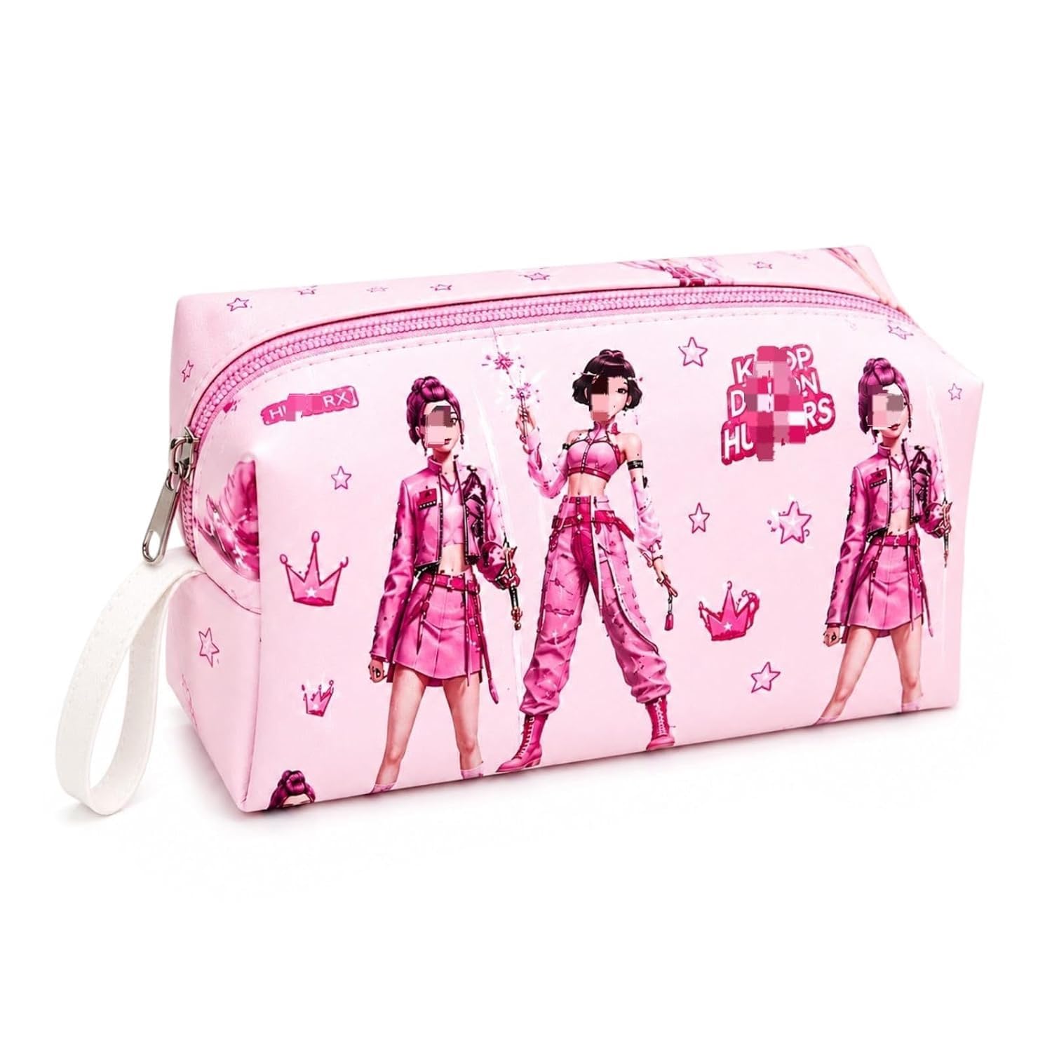 tera 13 TERA13 Printed Multipurpose Cosmetic Pouch for Girls Large Capacity Makeup Organizer Bag with Wrist Strap Portable Toiletry & Travel Storage Case, 19 × 11 × 10 cm - Pack of 1 Piece (Pink, Anime)-picture-10