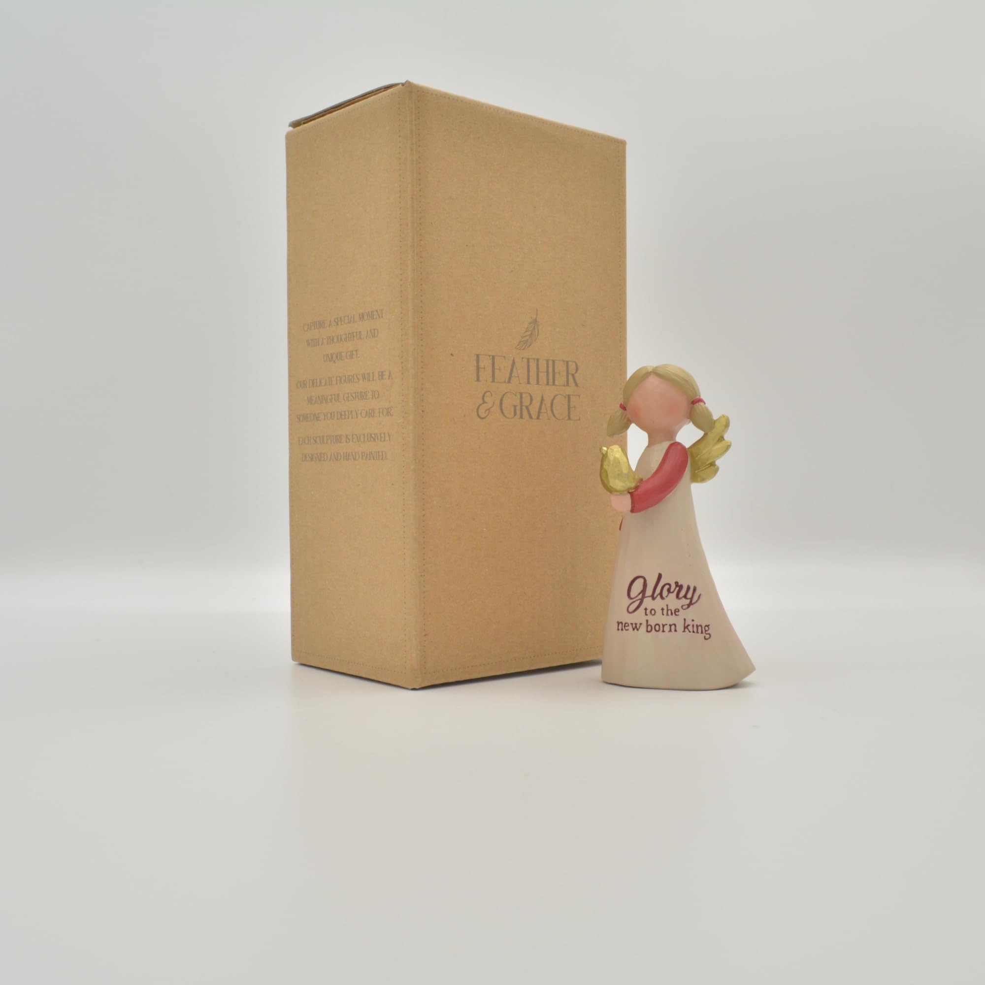 Feather & Grace Angel Hand Painted Resin Decorative Figurine Resin with Glory To The New Born King Message - Image 3