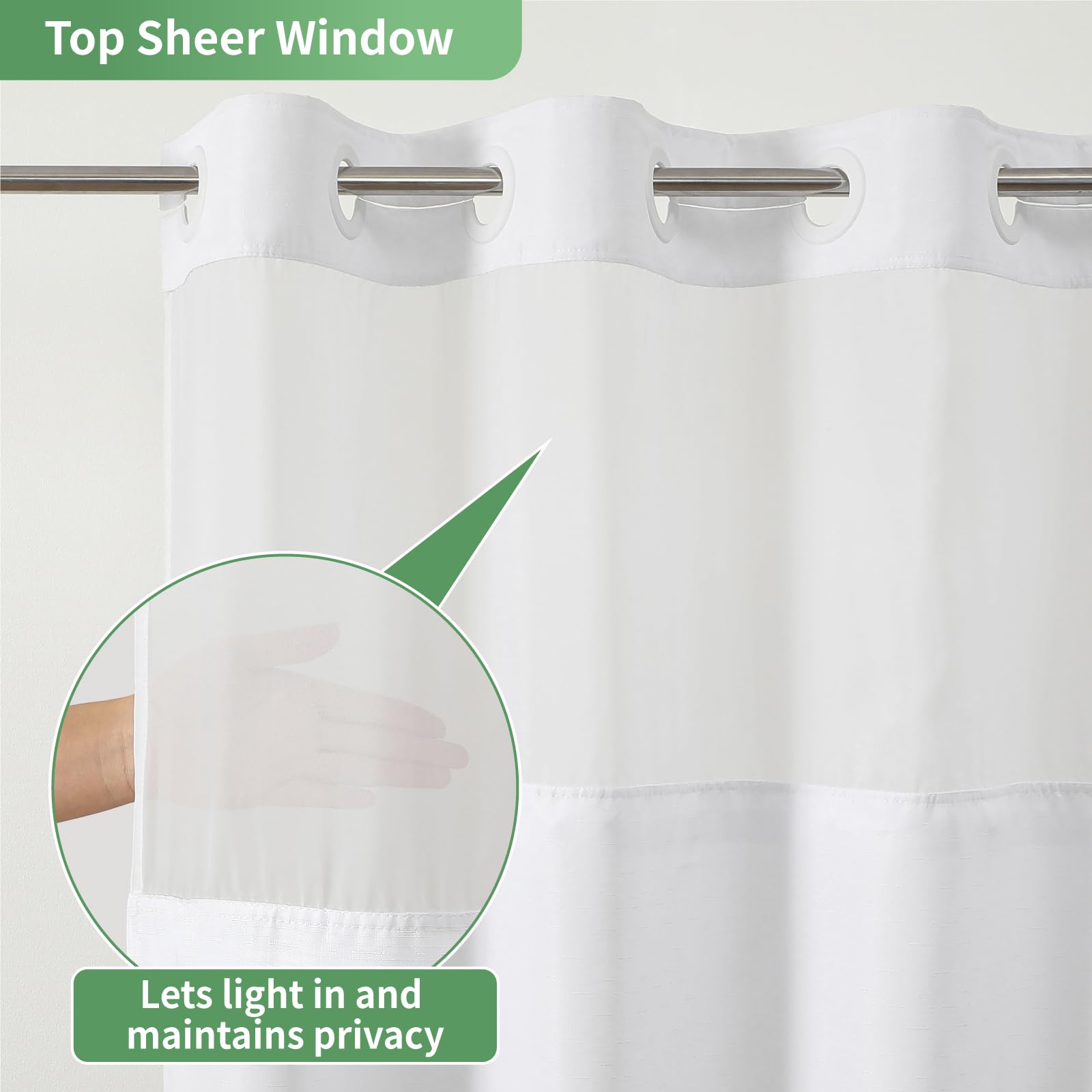 eachope Cortina de Ducha extralarga sin Gancho con Forro de Tela a presión, Cortinas de Ducha de Tela Texturizada para baño, Cortina de Ducha Moderna Estilo Hotel, Impermeable y Lavable, 71 x 98