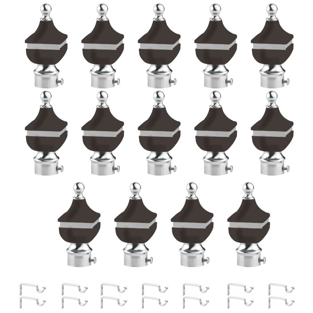 Rkoing ABS + Stainless Steel Curtain Bracket Parda Holder with Support 1 Inch Rod Pocket Finials Window Rod Support Fittings (Black, Pack 14)