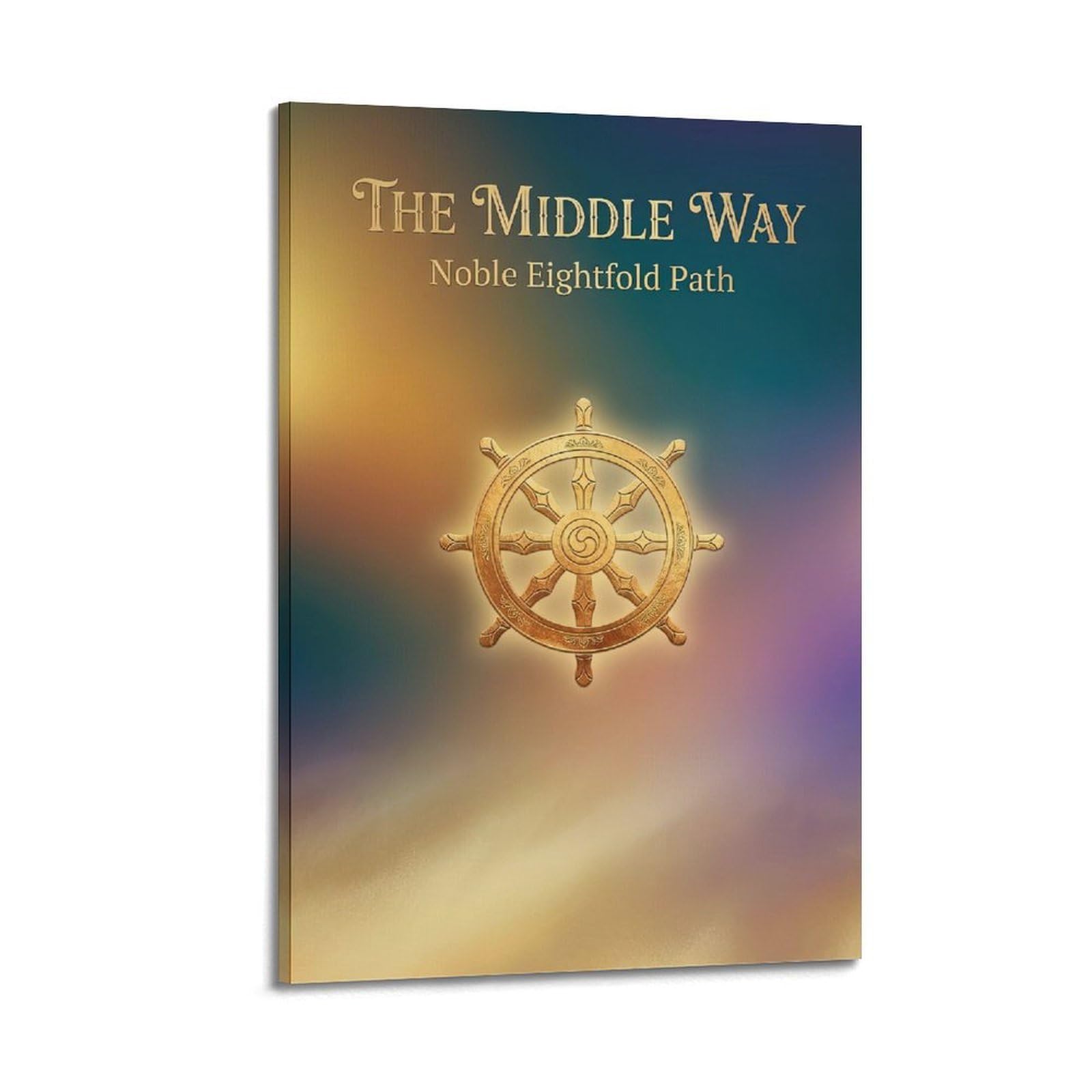 Okngb Frame-Style Buddhist Eightfold Path Poster Dharma Wheel Middle Way Decorative Painting Canvas Art Picture 20X30inch(50X75cm)