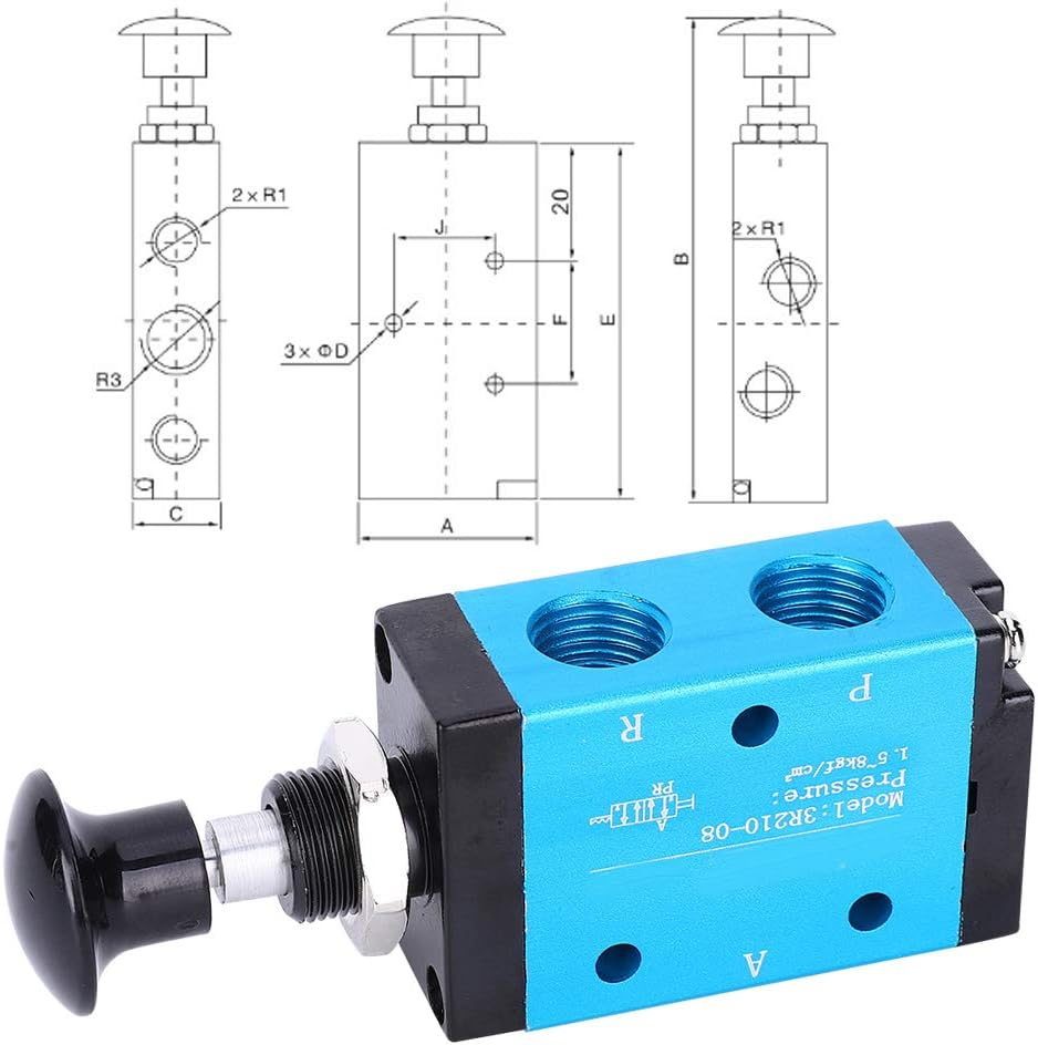 Hilitand 1/4" NPT Momentary Push Button Pneumatic Control Valve, 3 Way 2 Position, Manual Control, 4R210-08, Aluminum Alloy