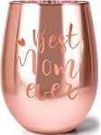 Mothers Day Cadeaux pour maman de fils fille - Rose Or Meilleur verre de vin de maman gravé cristal - Cadeaux d'anniversaire uniques pour les femmes - Idées cadeaux de la fête des mères pour ma mère femme grand-mère