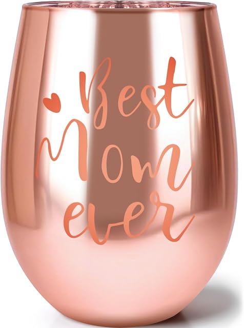 Mothers Day Cadeaux pour maman de fils fille - Rose Or Meilleur verre de vin de maman gravé cristal - Cadeaux d'anniversaire uniques pour les femmes - Idées cadeaux de la fête des mères pour ma mère femme grand-mère