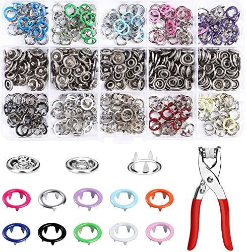 Druckknopf Set Jersey Druckknöpfe Metall mit Zange 200Sets Hohle Knöpfe Werkzeug Für DIY Basteln Kinderbekleidung Kleidung Taschen 9,5 mm10 Farben