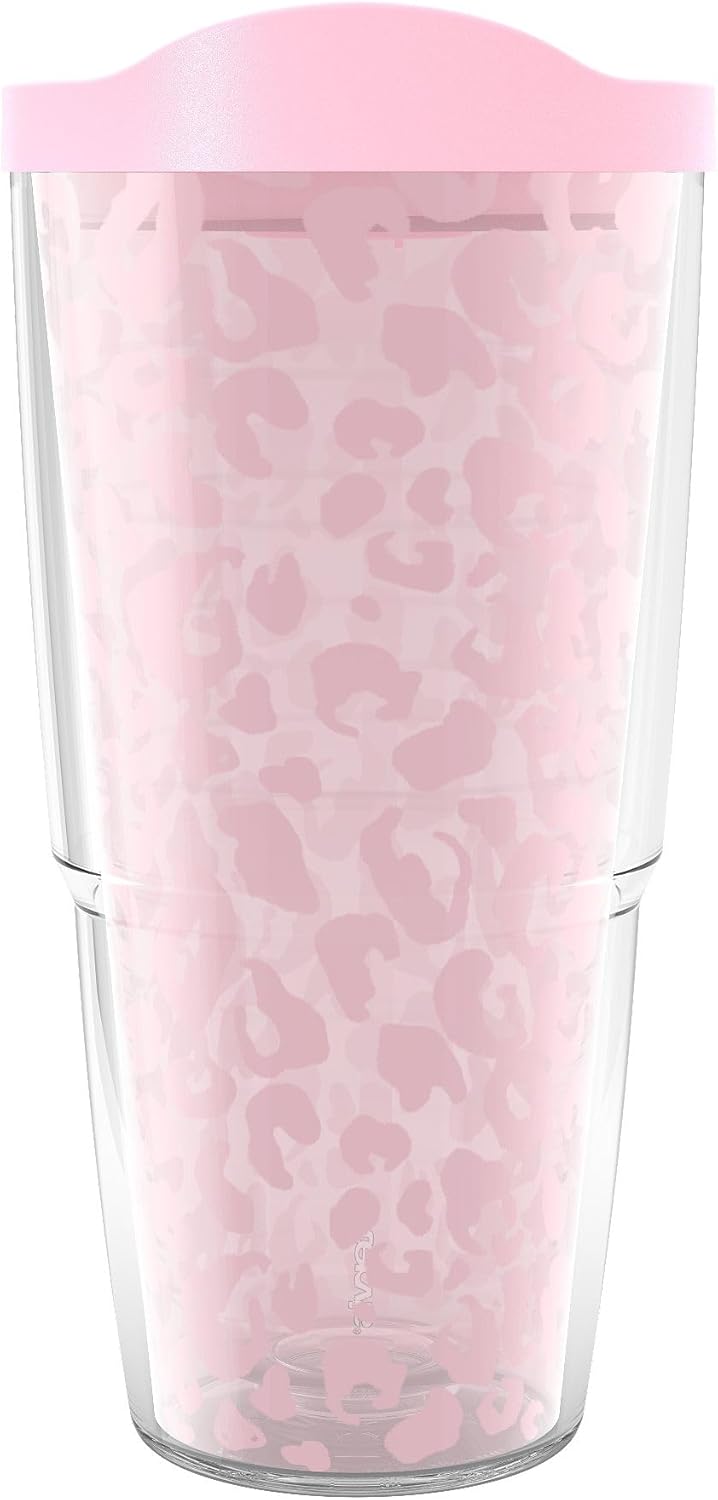 Tervis Leopard Collection Made in USA Double Walled Insulated Tumbler Travel Cup Keeps Drinks Cold & Hot, 24oz - Classic, Blush